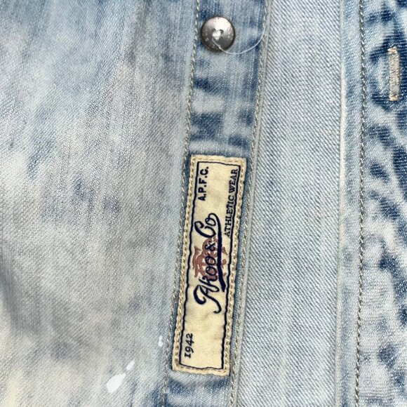 Akoo Distressed Denim Button-Up Shirt With Chest Pockets & Stitch Detail L - Picture 9 of 16